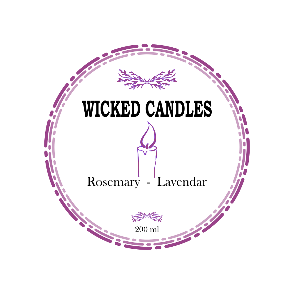 Rosemary and Lavender candle label design for Wicked Candles