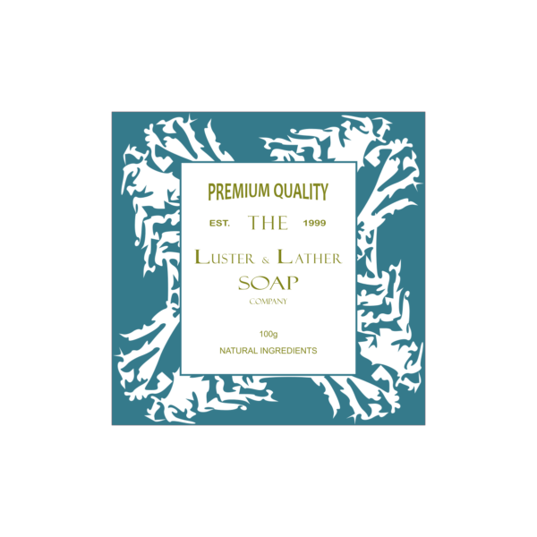 Elegant square soap label with a clean two colour design for strong branding