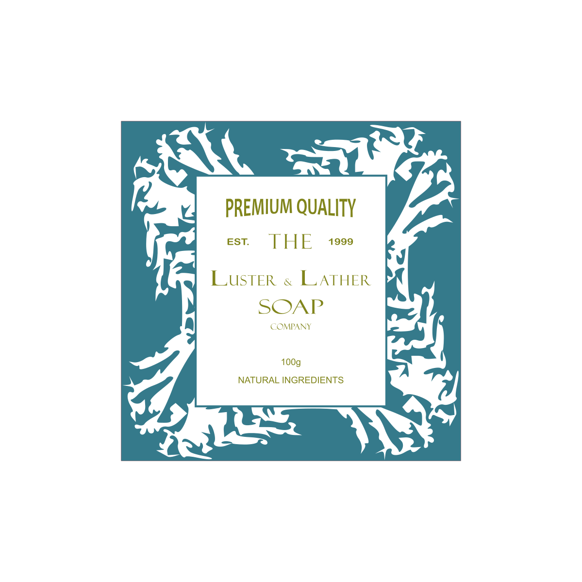 Elegant square soap label with a clean two colour design for strong branding